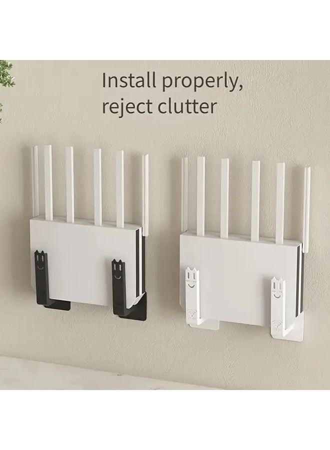2pcs White No Drill Router Shelf Wall Mounted Modem Holder With Utility Hooks - Image 2