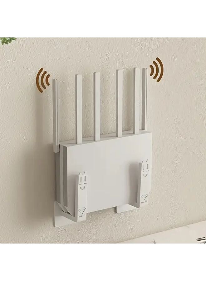 2pcs White No Drill Router Shelf Wall Mounted Modem Holder With Utility Hooks - Image 1