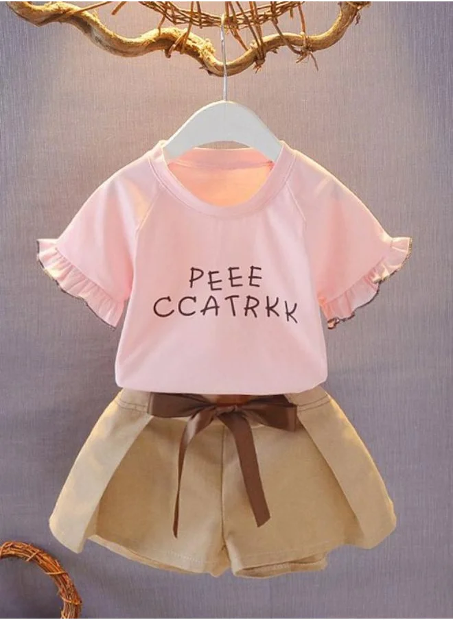 YUNIQEE Pink Crew Neck Short Sleeve Printed Tshirt & Shorts