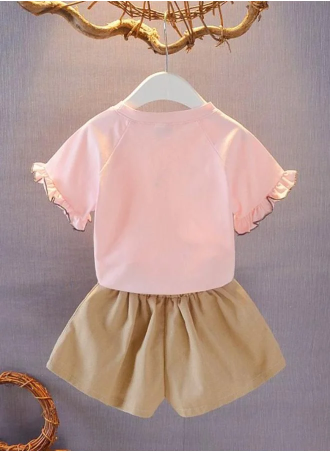 YUNIQEE Pink Crew Neck Short Sleeve Printed Tshirt & Shorts