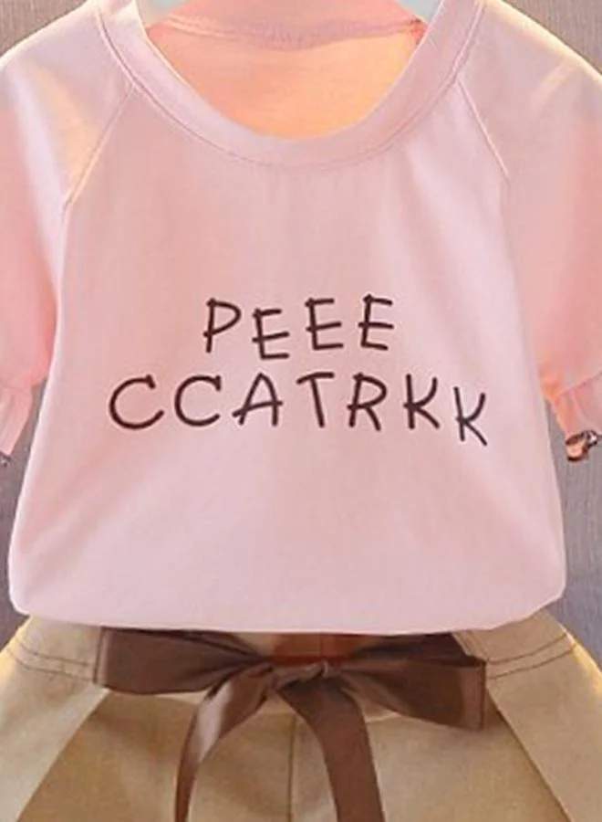 YUNIQEE Pink Crew Neck Short Sleeve Printed Tshirt & Shorts