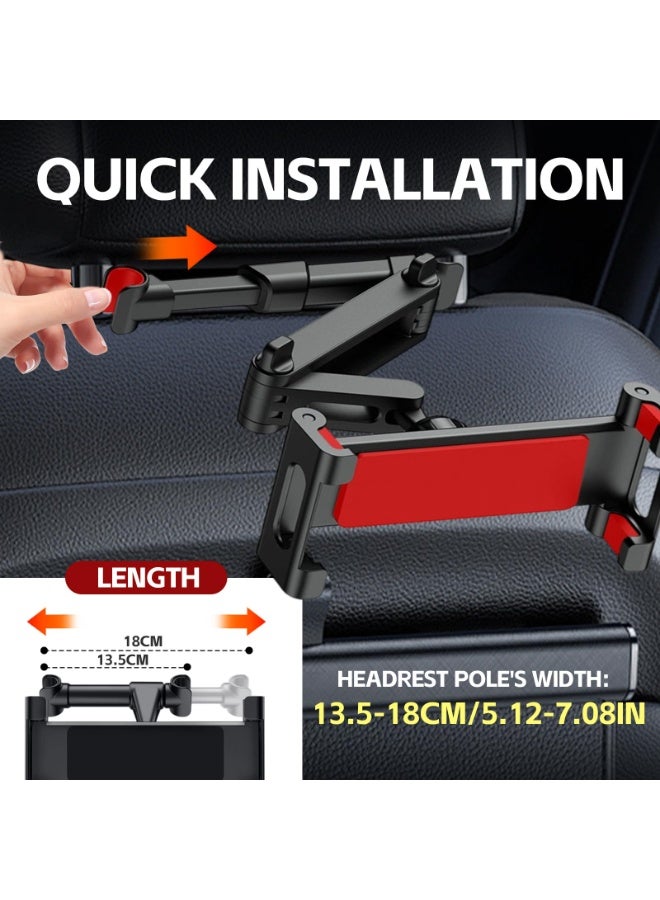 Car Headrest Tablet Stand, Foldable Rear Seat Stand For Ipad And Phone, 360 ° Adjustable Car Tablet Stand For 6.3-18.5 Inch Devices (Black red) - Image 3