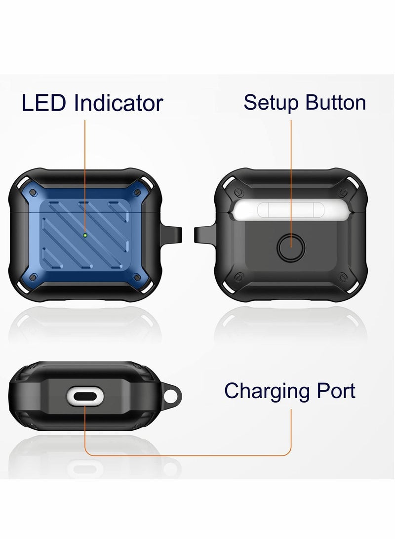 Excefore Compatible with AirPods 3rd Generation Case Cover 2021, Shock-Absorbing Design and Full-Body Rugged Protective Cover with Keychain,Front LED Visible-Blue - Image 2