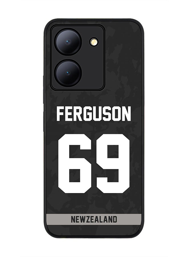 Stylizedd حافظة حواف سوداء متينة لهاتف Vivo Y27s/ Vivo Y27 5G، غلاف مرن نحيف - فريق نيوزيلندا لوكي فيرغسون، رقم القميص 69 - Image 1