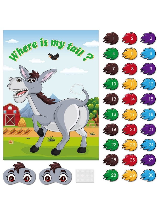 ASTARON Pin The Tail On The Donkey Game With 30 Tail Stickers For Birthday Party Carnival Circus Supplies - Image 1