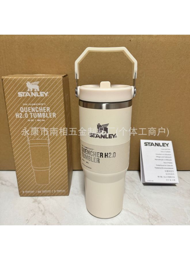 Stanley 304 Stainless Steel Insulated Straw Tumbler with Carry Handle, Milk White, 30 oz/887 ml