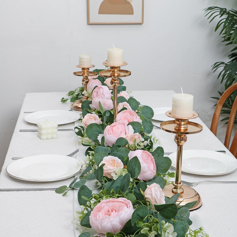 Somyting Artificial Flower Garlands Eucalyptus Garlands With Flowers Rose Peony Flower Vine Faux Floral Garland For Wedding Party Arch Table Wall Backdrop Decoration (Light Pink  4Pcs) - Image 2
