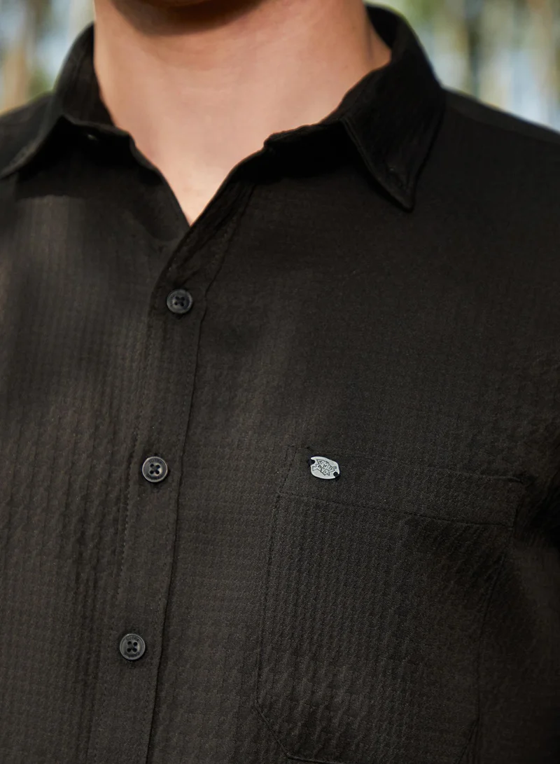 Campus Sutra Men's Midnight Black Houndstooth-Tactile Shirt