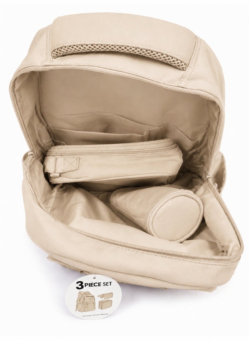 18-Inch Kids School Backpack Set, 3-Piece School Bag with Lunch Bag and Pencil Case, Lightweight Large-Capacity Design, Beige - Image 2