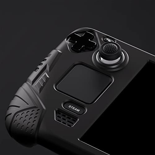 PlayVital Silicone Case for Steam Deck, Enhanced Grip Cover Skin for Steam Deck Accessories with Back Button Design & Thumb Grips Caps - Black - Image 4