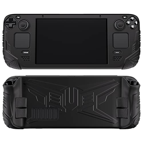 PlayVital Silicone Case for Steam Deck, Enhanced Grip Cover Skin for Steam Deck Accessories with Back Button Design & Thumb Grips Caps - Black - Image 1