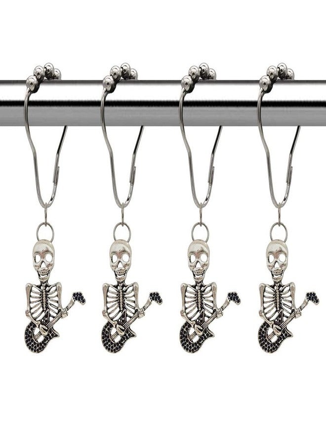 Skull Shower Curtain Hooks for Home Bathroom Decor, Rust-Proof Shower Curtain Hook Ring Hanger Set of 12 with Vintage Skeleton Haunted House Decorative Bathroom Hardware (Silver) - Image 1