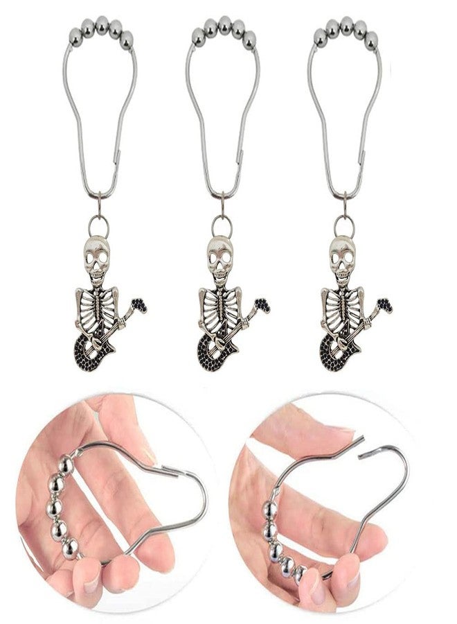 Skull Shower Curtain Hooks for Home Bathroom Decor, Rust-Proof Shower Curtain Hook Ring Hanger Set of 12 with Vintage Skeleton Haunted House Decorative Bathroom Hardware (Silver) - Image 3