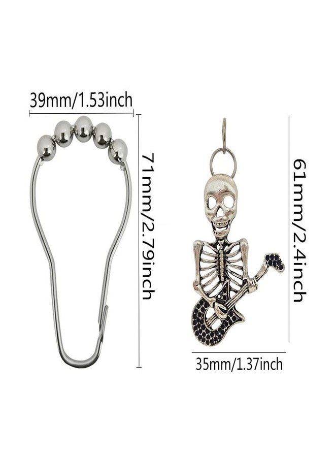 Skull Shower Curtain Hooks for Home Bathroom Decor, Rust-Proof Shower Curtain Hook Ring Hanger Set of 12 with Vintage Skeleton Haunted House Decorative Bathroom Hardware (Silver) - Image 2