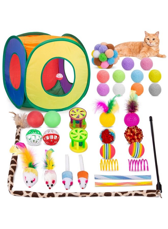 ريترو شاو مجموعة ألعاب القطط من ريترو شاو، 33 قطعة، ألعاب تفاعلية للقطط الصغيرة للقطط المنزلية مع نفق لعب قابل للطي، خيمة أنبوبية، عصا ريش، جرس تشويق، كرة ناعمة، زنبركات، ألعاب فأر - Image 1