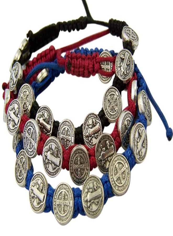 Catholic Brands Saint Benedict Evil Protection Medal on Adjustable Cord Bracelet, Set of 3, 8 Inch - Image 1