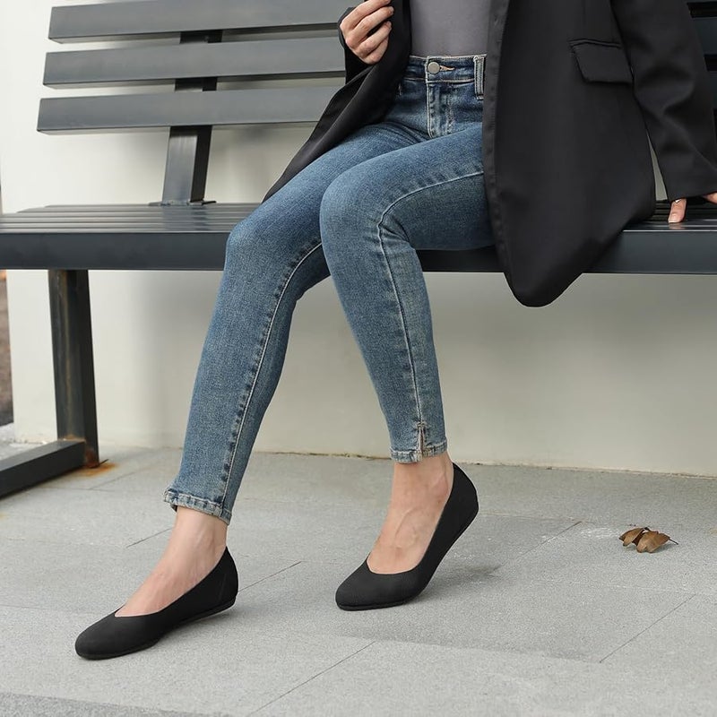 ATHMILE Black Flats Shoes Women Washable Knit Ballet Flats for Women Dressy Comfortable Washable Round Toe Flats Low Wedge for Women Dressy Wedding Business Work Office - Image 2