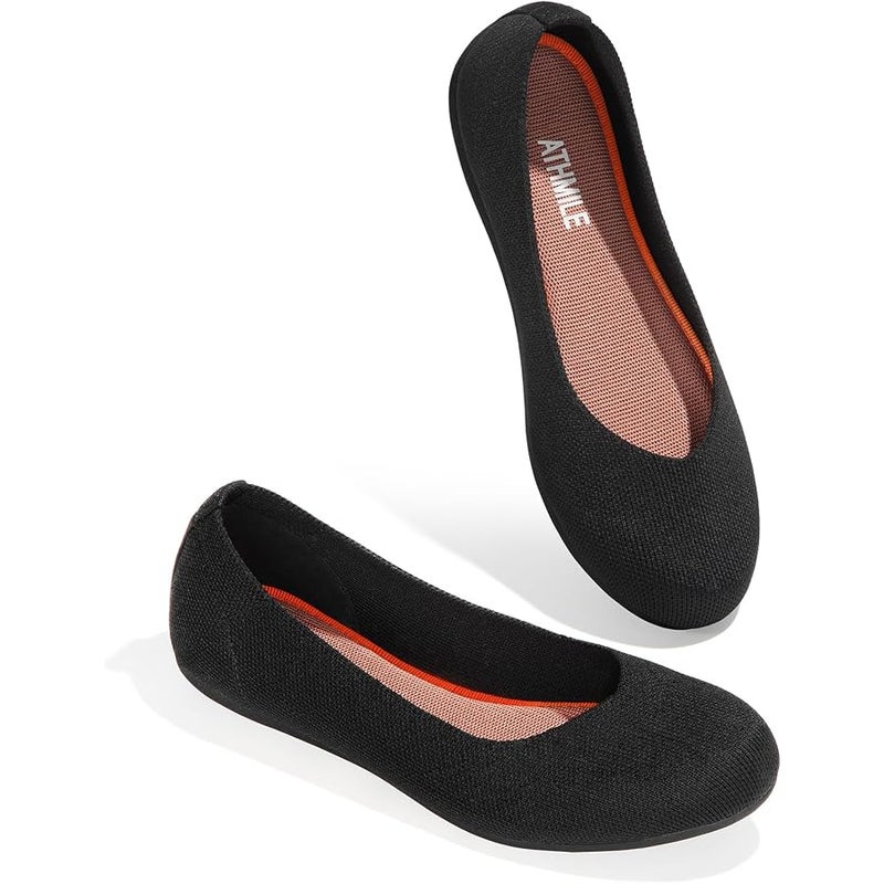 ATHMILE Black Flats Shoes Women Washable Knit Ballet Flats for Women Dressy Comfortable Washable Round Toe Flats Low Wedge for Women Dressy Wedding Business Work Office - Image 1
