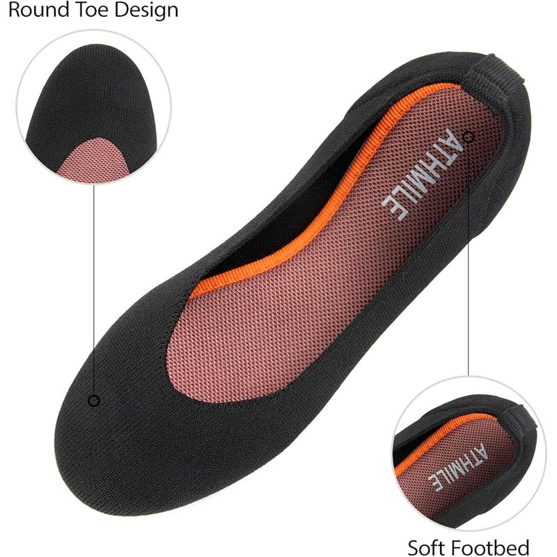 ATHMILE Black Flats Shoes Women Washable Knit Ballet Flats for Women Dressy Comfortable Washable Round Toe Flats Low Wedge for Women Dressy Wedding Business Work Office - Image 4
