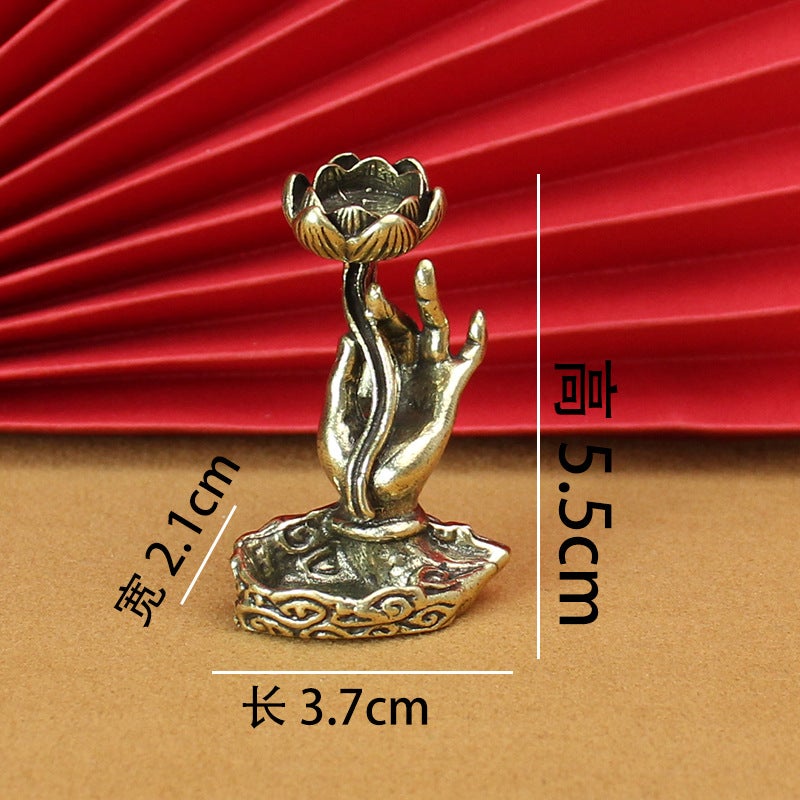 Antique Styled Bronze Lotus Leaf Incense Burner Desktop Buddha Hand Lotus Flower Reversible Aromatherapy Decorative Ornament Small size Buddha's hand backflow incense weighs about 61g 