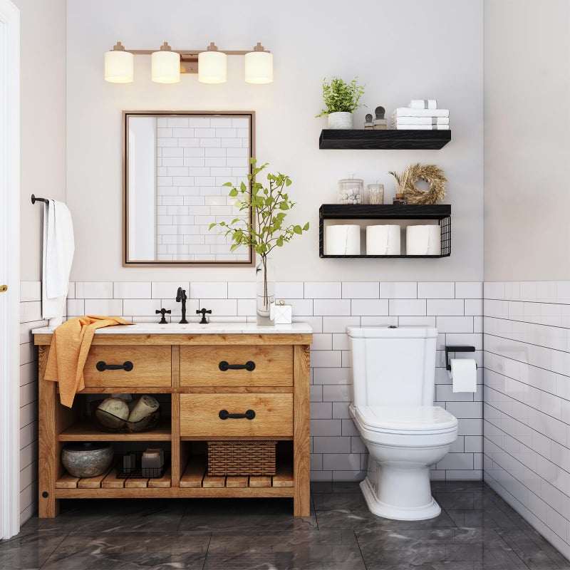 QEEIG Bathroom Shelves Over Toilet - Wall Mounted Floating Shelves Toilet Paper Storage Small Farmhouse Decor Shelf 16 inch Set of 2, Black (019-B2) - Image 2