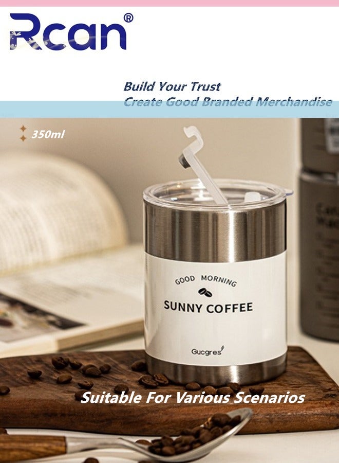 Rcan Stainless Steel Insulated Tumbler, Vacuum Flask with Leak Proof Lid and Straw, Metal Cleaning Brush, Double Wall Travel Coffee Mug, Adult Travel Coffee Mug, Iced Coffee Cup with Lid 350ML/12oz - Image 4