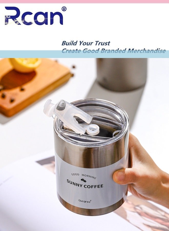 Rcan Stainless Steel Insulated Tumbler, Vacuum Flask with Leak Proof Lid and Straw, Metal Cleaning Brush, Double Wall Travel Coffee Mug, Adult Travel Coffee Mug, Iced Coffee Cup with Lid 350ML/12oz - Image 5