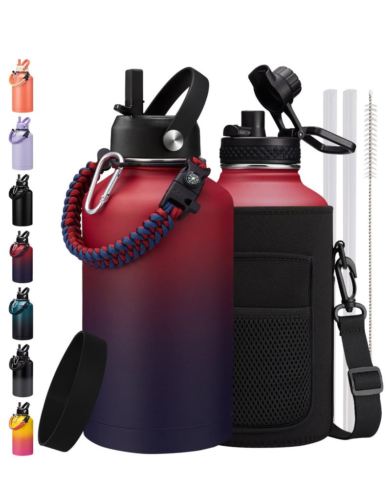 ICIOI 64128 OZ Water Bottle with Straw  Auto Spout LidKeep Cold 48H  Hot 24H Wide Mouth Half Gallon Insulated Water Bottle Stainless Steel 12 Gallon Jug for Woman Men