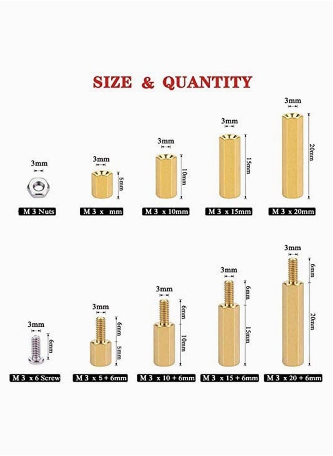 Generic M3 Pcb Hex Male Female Threaded Brass Standoffs, Copper Brass Pillars Standoff Circuit Spacer PCB Board Nut Screws Hex Round Single Cylinder Head with Box, Standoff Screws 120pcs  - Image 2