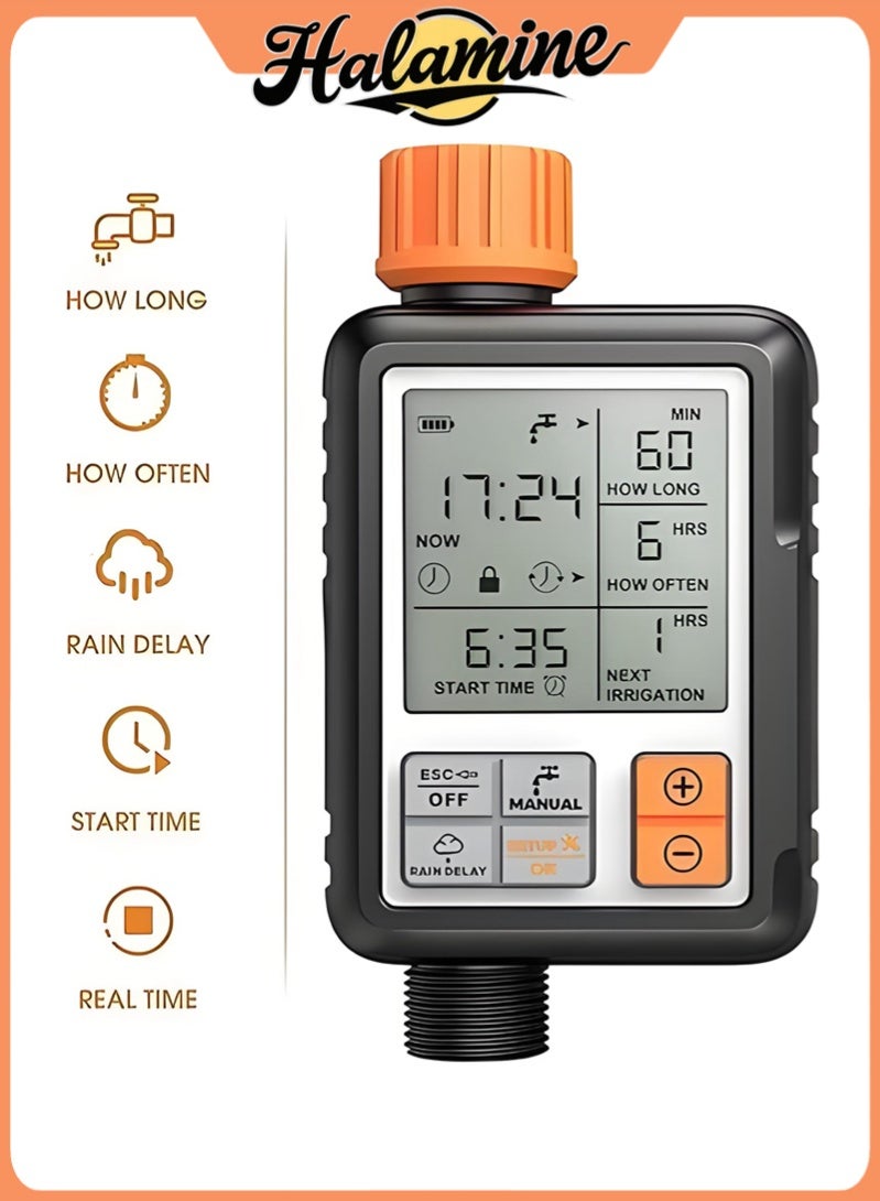هالامين مؤقت سقي أوتوماتيكي، مؤقت مياه رقمي، للري مع شاشة LCD كبيرة، وضع الري اليدوي. - Image 4