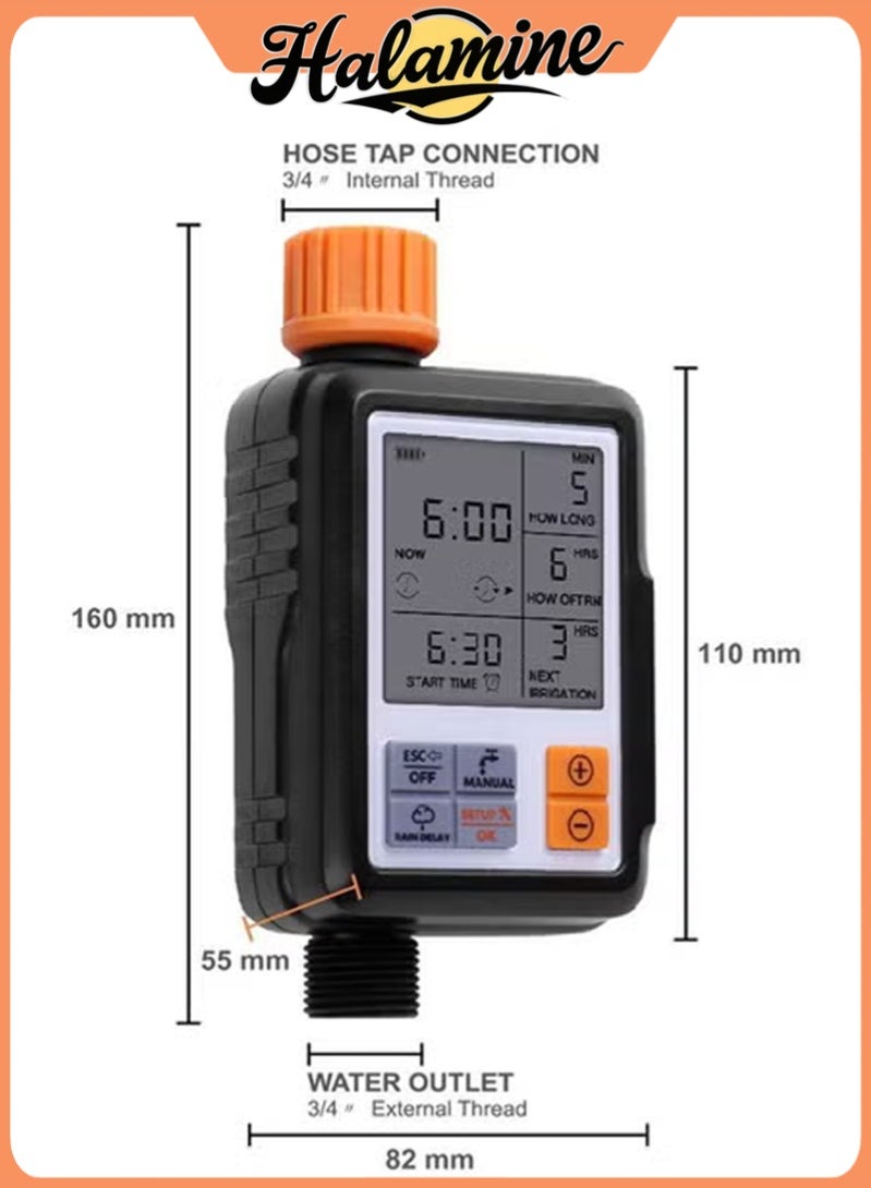 هالامين مؤقت سقي أوتوماتيكي، مؤقت مياه رقمي، للري مع شاشة LCD كبيرة، وضع الري اليدوي. - Image 2