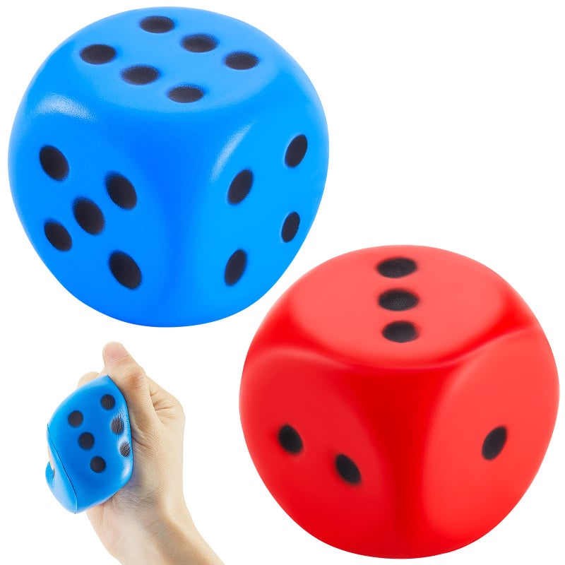 Zomiboo 2 Pcs Large Foam Dice Soft Jumbo Dot Dice Learning 6 Sided Foam Dice Fake Giant Dice Anxiety Relieve Dice Gifts for Christmas Stress Relief(Red, Blue,2.3 Inch) - Image 1