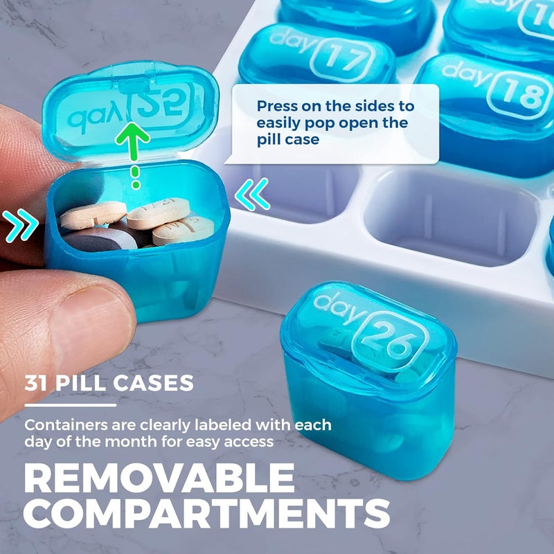 MEDca Low wear optimized build Monthly Pill Organizer - 31 Day Pill Organizer with Large Removable Medication Pods, Portable Pill Case Box and Holder for Daily Medicine and Vitamins, Great for Travel by Dense material - Image 3