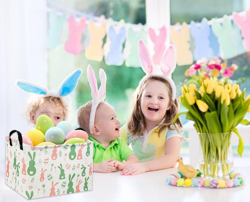 DDBASKET Easter Baskets for Kids Gift Bunny Basket Empty for Boys and Girls Rectangular Toy Storage Bins Organizer Bin Box Cute Egg Room Decor for Home(Easter Bunny) - Image 4