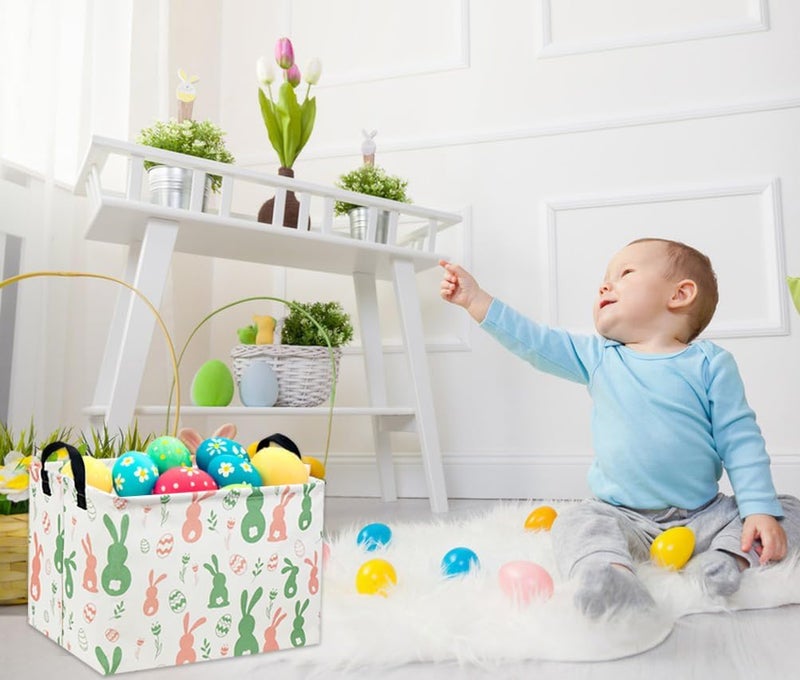 DDBASKET Easter Baskets for Kids Gift Bunny Basket Empty for Boys and Girls Rectangular Toy Storage Bins Organizer Bin Box Cute Egg Room Decor for Home(Easter Bunny) - Image 2