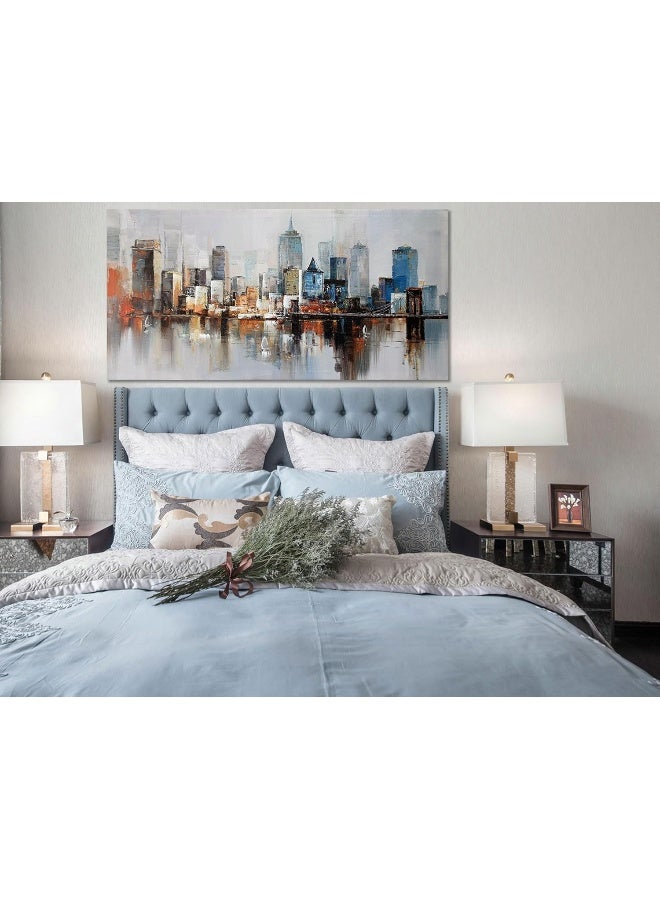 Home Trove Arjun Brooklyn Bridge Wall Art Modern New York City Abstract Canvas Cityscape Painting Large Size Framed, Colorful Nyc Skyline Textured Picture For Living Room Bedroom Home Office Wall Decor, 40"X20"  - Image 4