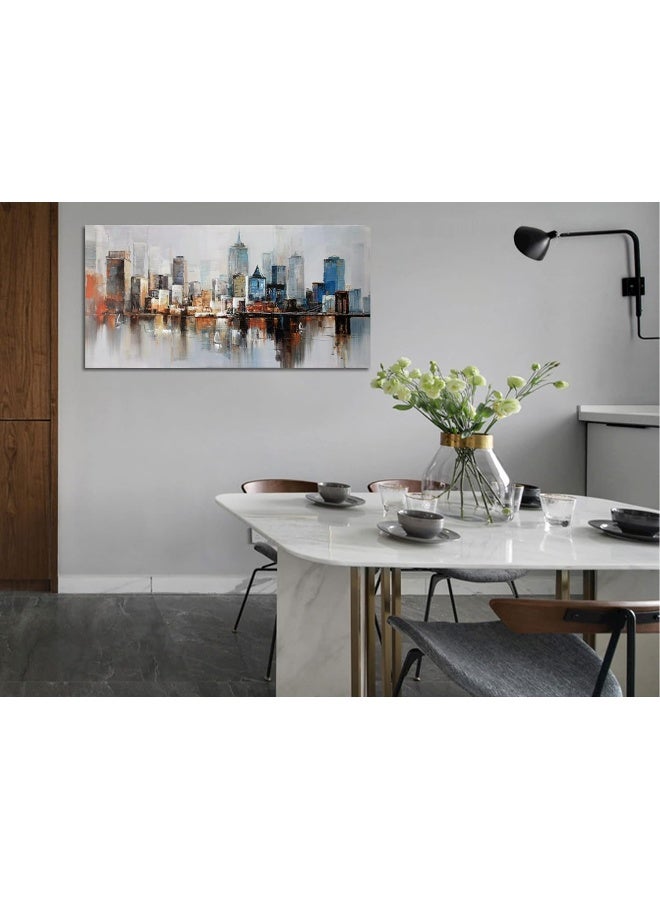 Home Trove Arjun Brooklyn Bridge Wall Art Modern New York City Abstract Canvas Cityscape Painting Large Size Framed, Colorful Nyc Skyline Textured Picture For Living Room Bedroom Home Office Wall Decor, 40"X20"  - Image 5