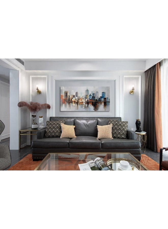 Home Trove Arjun Brooklyn Bridge Wall Art Modern New York City Abstract Canvas Cityscape Painting Large Size Framed, Colorful Nyc Skyline Textured Picture For Living Room Bedroom Home Office Wall Decor, 40"X20"  - Image 2