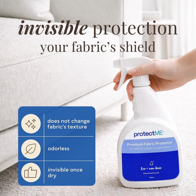 protectME Premium Fabric Protector and Stain Guard for Upholstery Carpet Shoes - Non Toxic, Water Based, Non-Flammable Protector Spray - 25.4 fl. Ounces - Image 4