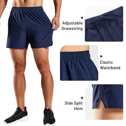 Haimont Mens Athletic Shorts 5 inch Inseam, Elastic Waist Lightweight Gym Shorts with Pockets, Quick Dry, Breathable, Navy, M - Image 5