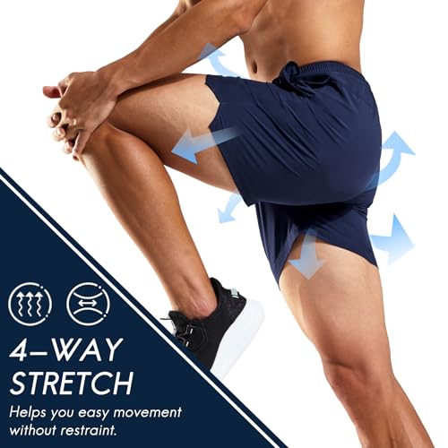 Haimont Mens Athletic Shorts 5 inch Inseam, Elastic Waist Lightweight Gym Shorts with Pockets, Quick Dry, Breathable, Navy, M - Image 3