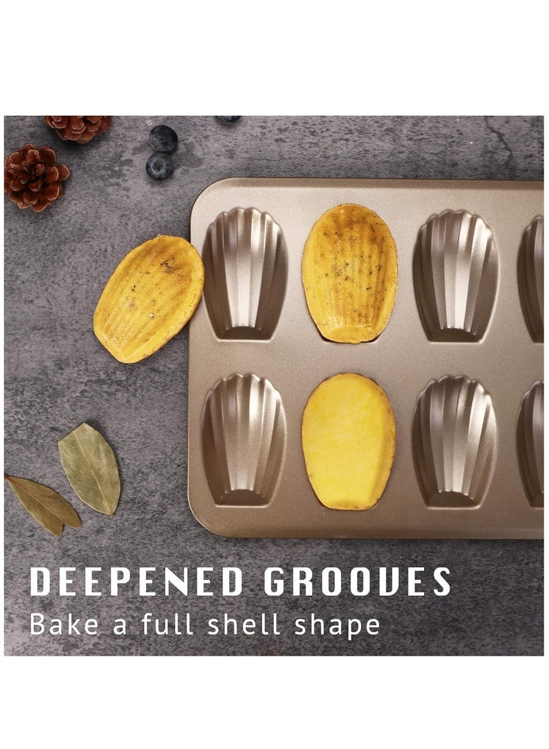 2 PCS Madeleine Mold Cake Pan, 12-Cavity Shell Shape Madeline Bakeware, Nonstick Madeleine Mold Cake Pan for Oven Baking, Gold - Image 4