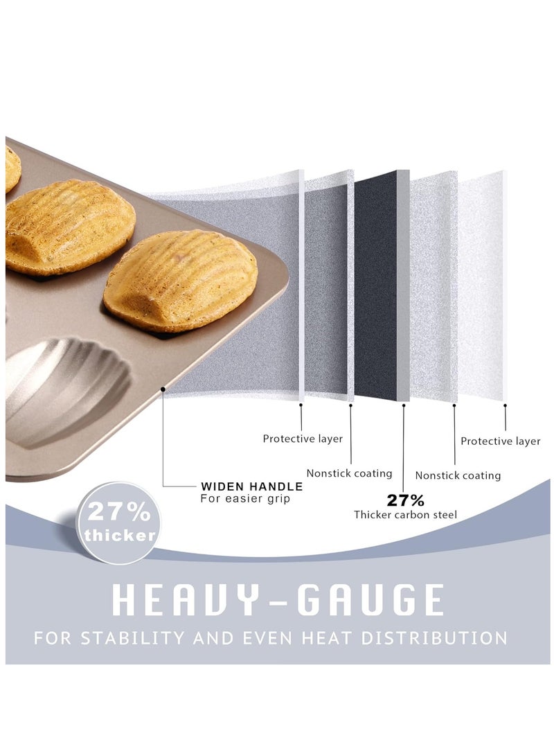 2 PCS Madeleine Mold Cake Pan, 12-Cavity Shell Shape Madeline Bakeware, Nonstick Madeleine Mold Cake Pan for Oven Baking, Gold - Image 5