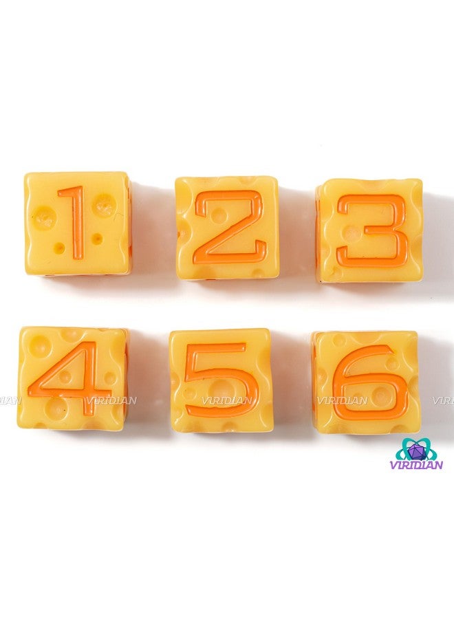Viridian Cheese D&D D6 Dice Set (Light-Yellow & Orange Nacho Color) With Swiss Holes | Dnd/Ttrpg 6 Piece D6 Polyhedral Resin Set - Image 3