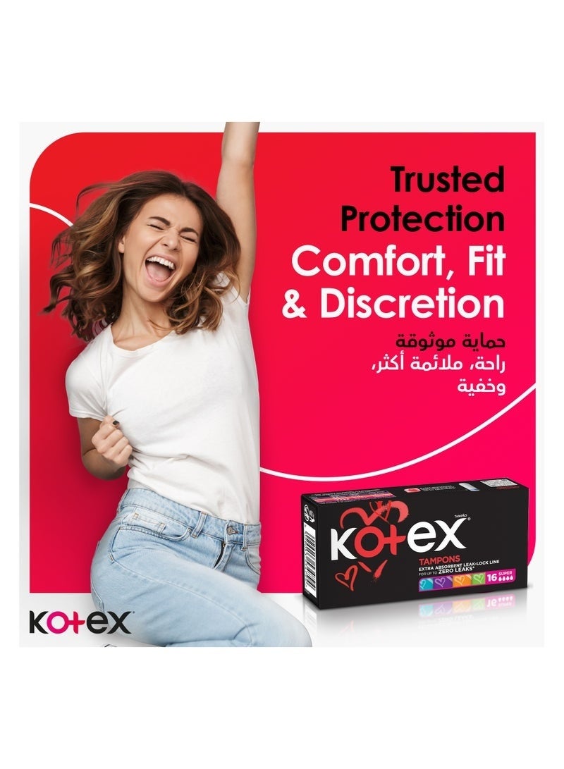 كوتكس، سدادات قطنية سوبر امتصاص إضافي للتدفق الغزير لحماية مضمونة بدون تسريب - 16 قطعة - Image 5