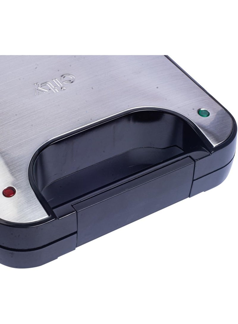 3-in-1 Sandwich Maker - 800W Sandwich Maker with Interchangeable Non-Stick Plates and Temperature Control - Black and Silver - Image 5
