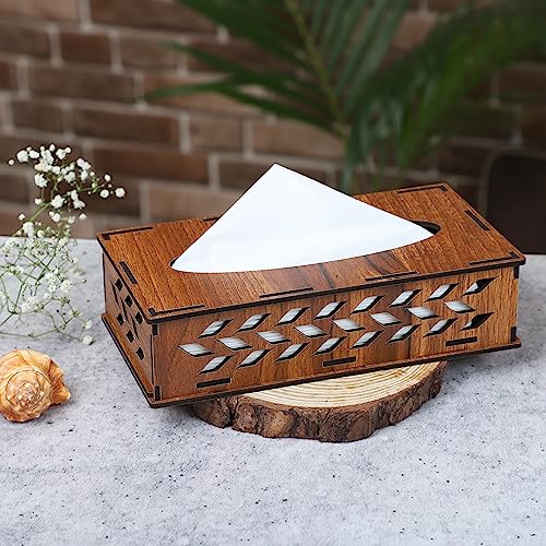 Deskart Wooden Tissue Paper Box | Decorative and Stylish Wooden Tissue Holder Stand for Car, Home, Office Desk, Resturant and Cafeteria (Rectangle) - Image 1