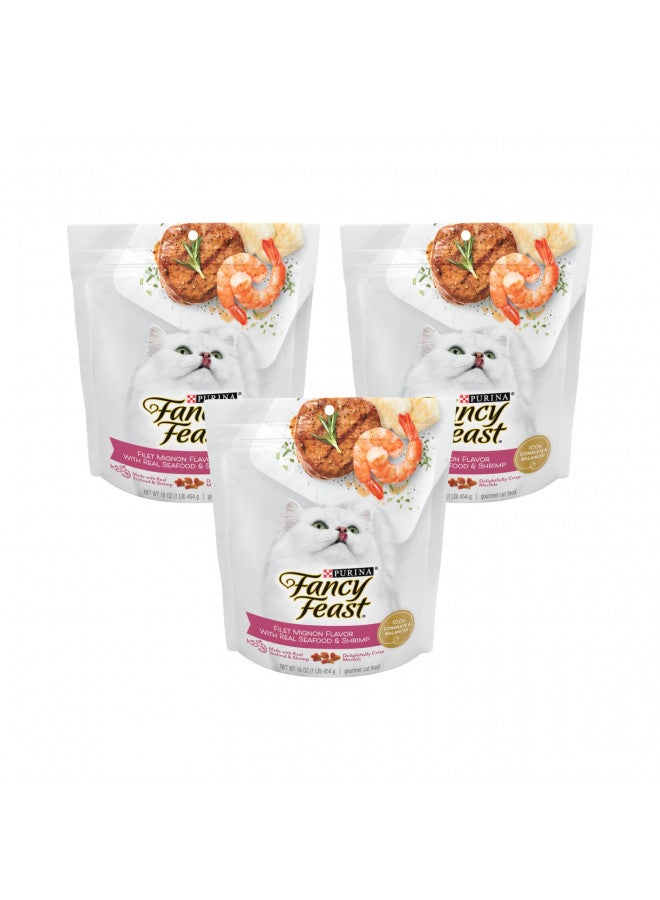 Fancy Feast Purina Filet Mignon Flavor with Real Seafood & Shrimp Dry Cat Food, 16 OZ (Pack of 3) - Image 1