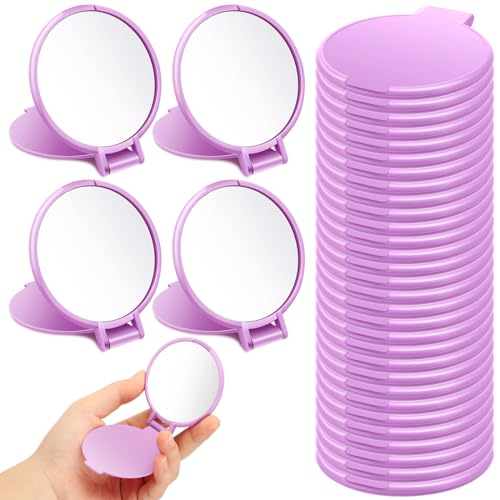 Saysurey 24 Pcs Mini Purple Compact Mirror Bulk for Women Small Round Portable Purple Mirror Makeup Folding Pocket Travel Accessories for Graduation Party Favor Coworker Nurse, 2.8 x 2.4 Inch - Image 1