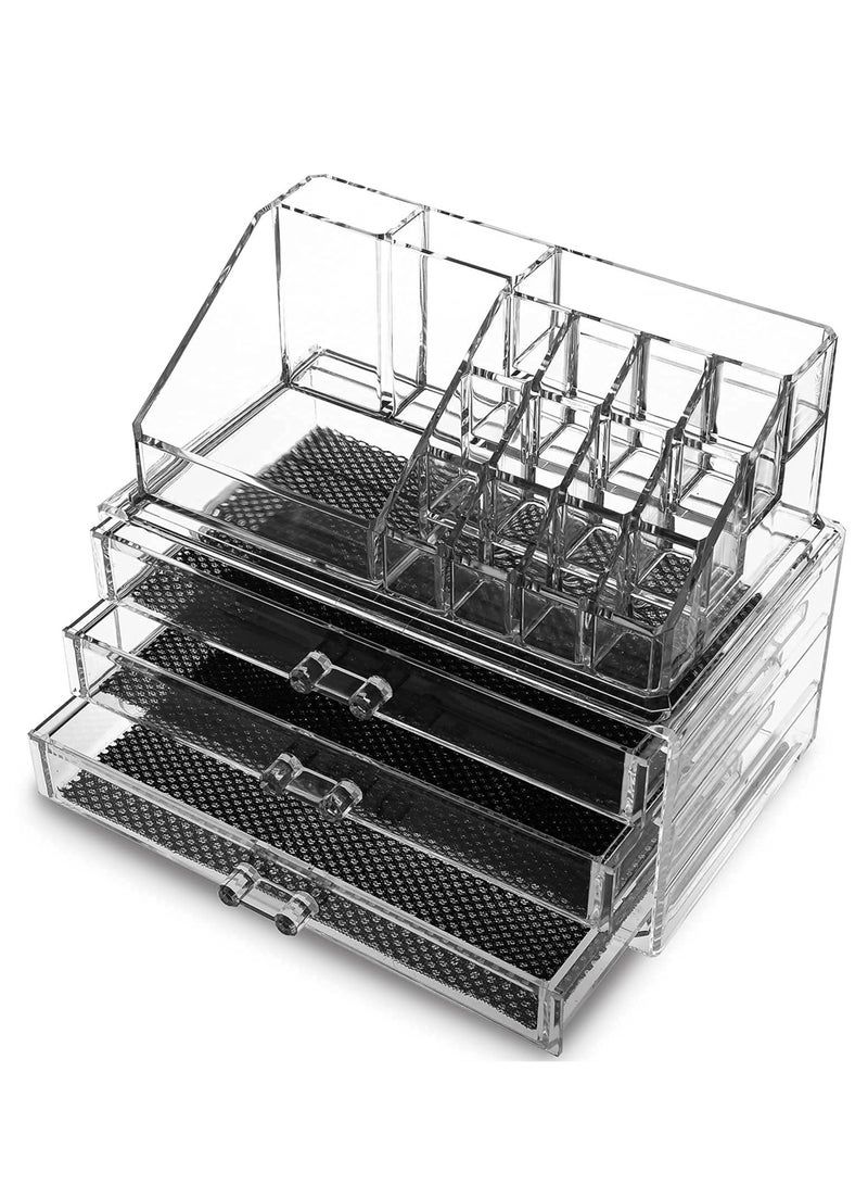 Excefore Cosmetic Storage Box with 3 Drawers, Makeup Drawer Organizer, Clear Cosmetic Storage Organizer, Acrylic Makeup Storage, Stackable Skin Care Cosmetic Display Case Make up Stands - Image 5